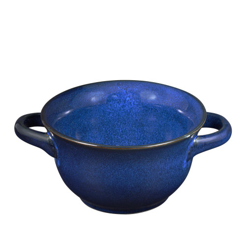 Pfaltzgraff Folk Art Handled Soup Bowl, blue, black