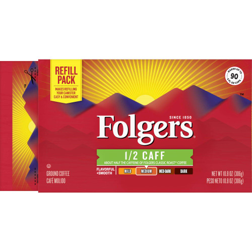 Folgers 1/2 Caff Half Caffeinated Medium Roast Ground Coffee Brick, 10.8 Ounces