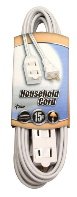 Coleman Cable 09414 Extension Cord with Cube Tap, White, 15-Foot