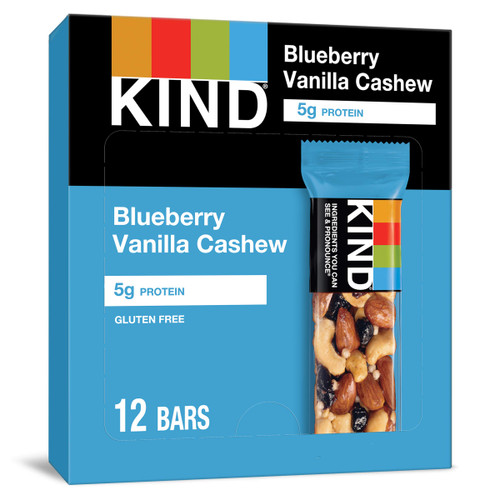KIND Bars, Blueberry Vanilla Cashew, Healthy Snacks, Gluten Free, 5g Protein, 12 Count