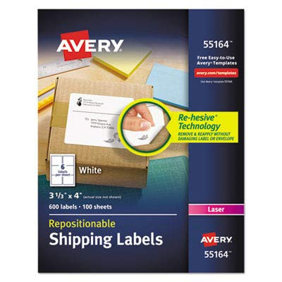 Avery 55164 Laser Labels, Shipping, 3-1/3-Inch X4-Inch, 600/Bx, White
