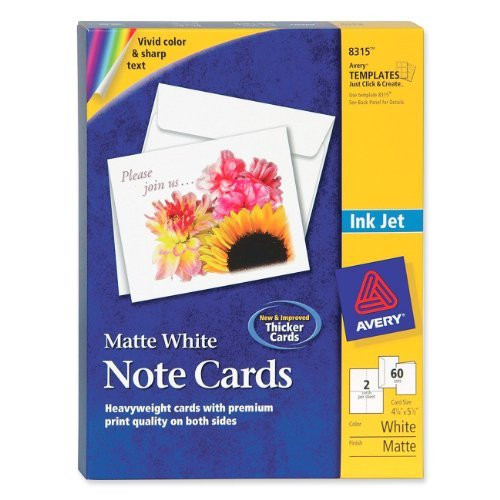 Avery Dennison 8315 Note Cards for Inkjet Printers, 4-1/4 x 5-1/2, Matte White, 60/Pack w/Envelopes