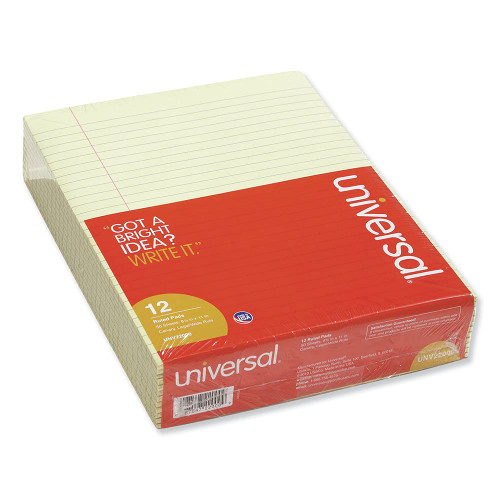 Universal UNV22000 50-Sheet Wide/Legal Rule 8.5 in. x 11 in. Glue Top Pads - Canary (12-Piece)