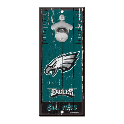 WinCraft NFL Philadelphia Eagles Bottle Opener5x11 Wood Sign Bottle Opener, Team Colors, 5"x11"