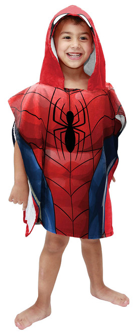 Jay Franco Marvel Avengers Spiderman Kids Bath/Pool/Beach Hooded Poncho - Super Soft & Absorbent Cotton Towel, Measures 28 x 28 Inches (Official Marvel Product)