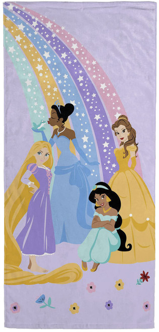 Jay Franco Disney Princess Rainbow Bath/Pool/Beach Towel - Super Soft & Absorbent Fade Resistant Cotton Towel Features Belle, Rapunzel, Jasmine, & Tiana - Measures 28 x 58 inches