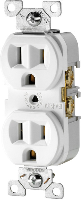 EATON Wiring CR15W-SP-L Commercial Grade Straight Blade Duplex Receptacle with 15-Amp, 125-Volt, 5-15-NEMA Rating, White