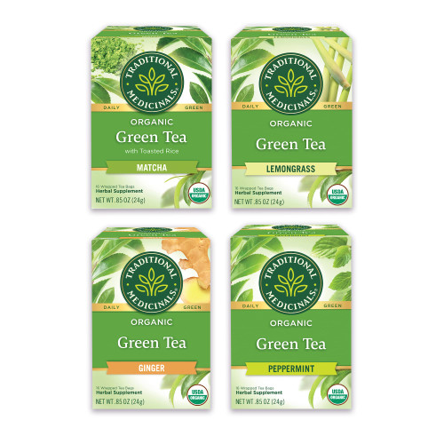 Traditional Medicinals Tea, Organic Green Tea, Matcha Green Tea, Ginger Tea, Peppermint Tea, Lemongrass Tea, Invigorating Wellness Tea, Herbal Tea Variety Pack, 64 Tea Bags, (4 Pack)