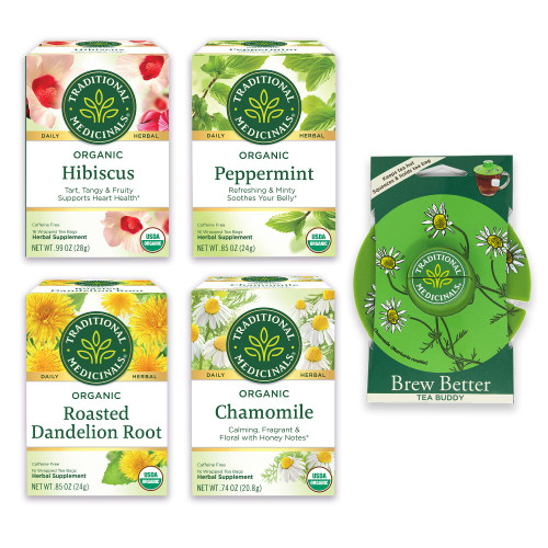 Traditional Medicinals Tea, Organic Tea for Wellness in Four Soothing Flavors, Peppermint Tea, Chamomile Tea, Hibiscus Tea, Roasted Dandelion Root Tea, Herbal Tea Variety Pack, 64 Tea Bags, (4 Pack) Traditional Medicinals Tea, Organic Tea for Wellness in Four Soothing Flavors, Peppermint Tea, Chamomile Tea, Hibiscus Tea, Roasted Dandelion Root Tea, Herbal Tea Variety Pack, 64 Tea Bags, (4 Pack)