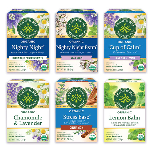 Traditional Medicinals Tea, Organic Tea for Stress Relief & Sleep, 6 Flavors, Lavender, Chamomile, Lemon & Valerian Root, Herbal Tea Variety Pack, 96 Tea Bags, (6 Pack) Traditional Medicinals Tea, Organic Tea for Stress Relief & Sleep, 6 Flavors, Lavender, Chamomile, Lemon & Valerian Root, Herbal Tea Variety Pack, 96 Tea Bags, (6 Pack)