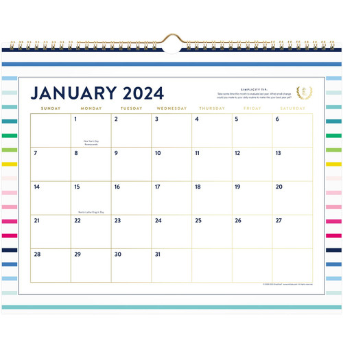2024 Wall Calendar Simplified by Emily Ley for AT-A-GLANCE, Monthly, 15" x 12", Medium, Happy Stripe (EL16-707-24)