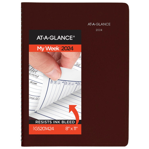 AT-A-GLANCE 2024 Weekly Planner, DayMinder, Quarter-Hourly Appointment Book, 8" x 11", Large, Burgundy (G5201424)