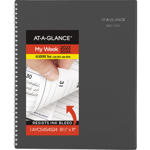 AT-A-GLANCE 2023-2024 Academic Planner, Weekly & Monthly, 8-1/2" x 11", Large, Monthly Tabs, Flexible Cover, DayMinder, Charcoal (AYC54545)