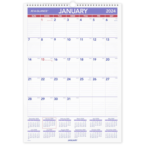 AT-A-GLANCE 2024 Erasable Calendar, Dry Erase Wall Planner, 12" x 17", Small (PMLM022824)
