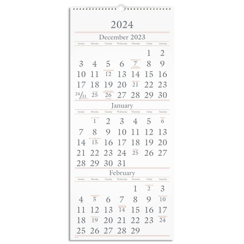 AT-A-GLANCE 2024 Wall Calendar, 12" x 27", Large, 3 Month (SW1152824)