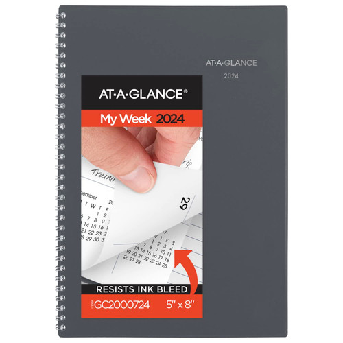 AT-A-GLANCE 2024 Weekly & Monthly Planner, DayMinder, 5" x 8", Small, Spiral Bound, Monthly Tabs, Gray (GC2000724)