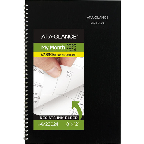 AT-A-GLANCE 2023-2024 Academic Planner, Monthly, 8" x 12", Large, Flexible Cover, DayMinder, Black (AY200)