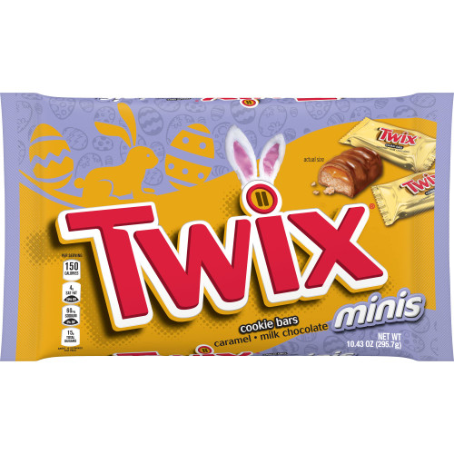 Twix (1 Bag) Easter Cookie Bars Caramel Milk Chocolate Minis 10.43 oz / 295.7 g Approx 10 Servings Per Pack Twix (1 Bag) Easter Cookie Bars Caramel Milk Chocolate Minis 10.43 oz / 295.7 g Approx 10 Servings Per Pack