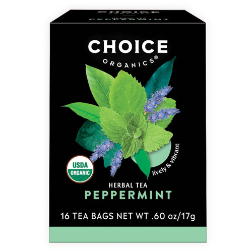 Choice Organics - Organic Peppermint Tea (1 Pack) - Compostable - Caffeine Free - 16 Organic Herbal Tea Bags