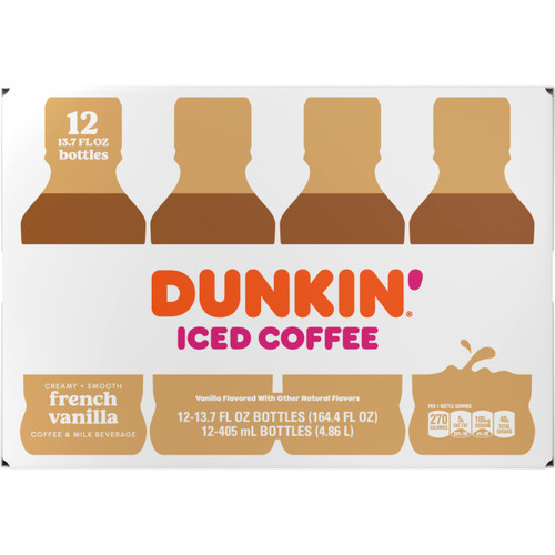 Dunkin Donuts Iced Coffee, French Vanilla, 13.7 Fluid Ounce (Pack of 12)