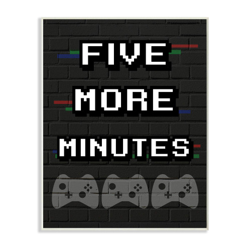 Stupell Industries Five More Minutes Video Game Phrase Retro Bricks, Designed by Daphne Polselli Wall Plaque, 13 x 19, Grey