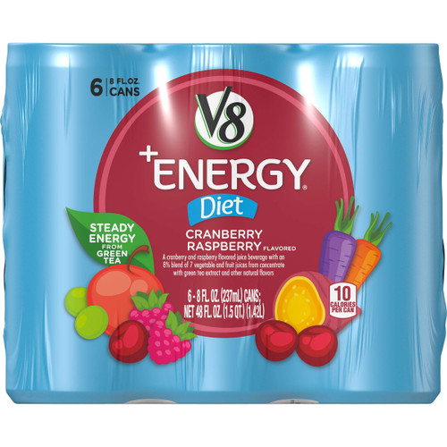V8 +Energy, Healthy Energy Drink, Natural Energy from Tea, Diet Cranberry Raspberry, 8 Fl Oz (Pack of 6)