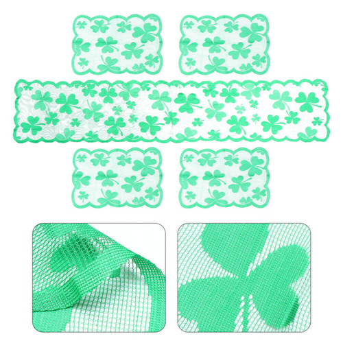 St. Patrick Day Decorations Irish Lucky Shamrock Clover St Patricks Day Banner Shamrock Table Runner with Placemats Irish Clover Table Runner for Saint Patrick's Day 72 x 12 Inch Irish Flag