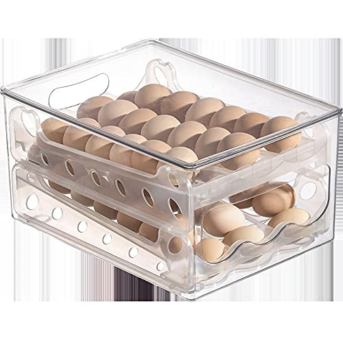 Yeejaen Egg Holder for Refrigerator, Auto Scrolling Egg Holder Drawer with Slide Design, Adjustable Egg Holder Storage Box for 36 Eggs