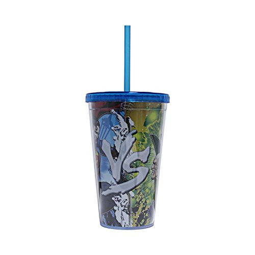 Silver Buffalo SP09087 DC Comics Superman vs Lex Luthor Plastic Cold Cup with Lid and Straw, 16-ounces.