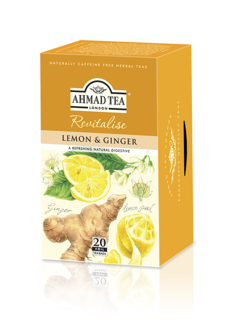 Ahmad Tea Sachet Infusion Foil-Enveloped Teabags, Lemon and Ginger, 20 Count (Pack of 6)