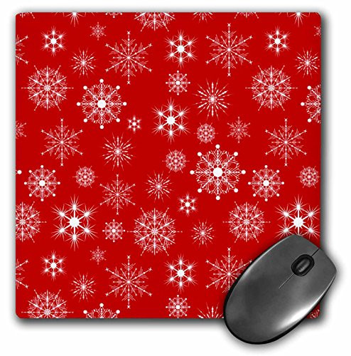 3dRose LLC 8 x 8 x 0.25 Inches Mouse Pad, White Snowflakes Red (mp_97905_1)