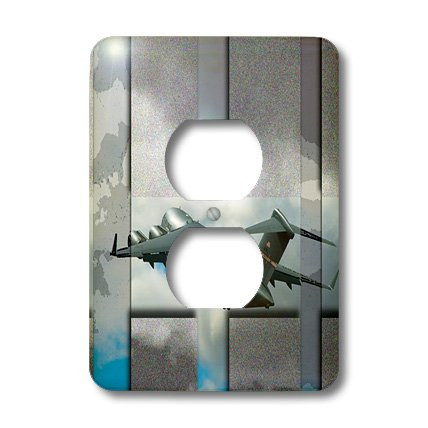 3dRose LSP_45356_6"an Airplane in Flight with Blue and Turquoise Tones Layered and Posturized Outlet Cover