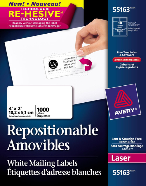 Avery 55163 Laser Labels, Shipping, 2-Inch X4-Inch, 1000/Bx, White