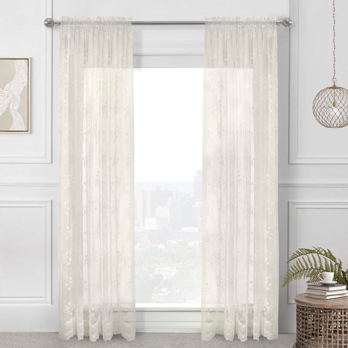 LOFT LIVING Melody Jacquard Lace Window Curtain Panel 56" x 84" in Eggshell