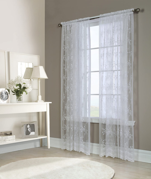 LOFT LIVING Melody Jacquard Lace Window Curtain Panel 56" x 84" in White
