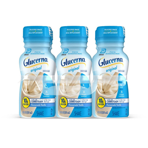 Glucerna Nutritional Shake, Diabetic Drink to Support Blood Sugar Management, 10g Protein, 180 Calories, Homemade Vanilla, 8-fl-oz Bottle, 6 Count
