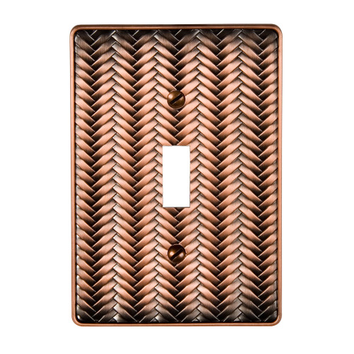 Amerelle Weave Single Toggle Cast Metal Wallplate in Antique Copper