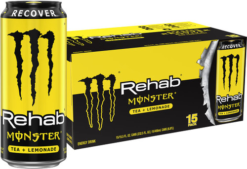 Monster Rehab Tea + Lemonade + Energy, Energy Iced Tea, Energy Drink 15.5 Ounce (Pack of 15)