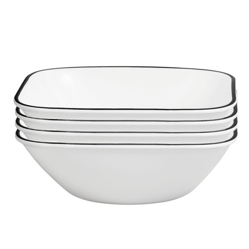 Corelle Vitrelle 4-Pieces 18-Oz Soup/Cereal Bowls, Chip & Crack Resistant Glass Dinnerware Set Bowls, Simple Sketch