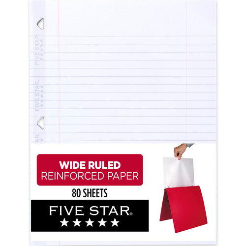 Five Star Loose Leaf Paper, Notebook Paper, Wide Ruled Filler Paper, Reinforced, Fights Ink Bleed, 8 x 10.5, 80 Sheets (150002-23), White