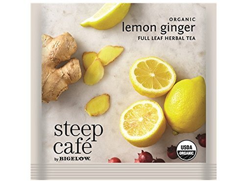 Bigelow Steep Cafe Organic Herbal Tea, Lemon Ginger, 50 Bags/carton