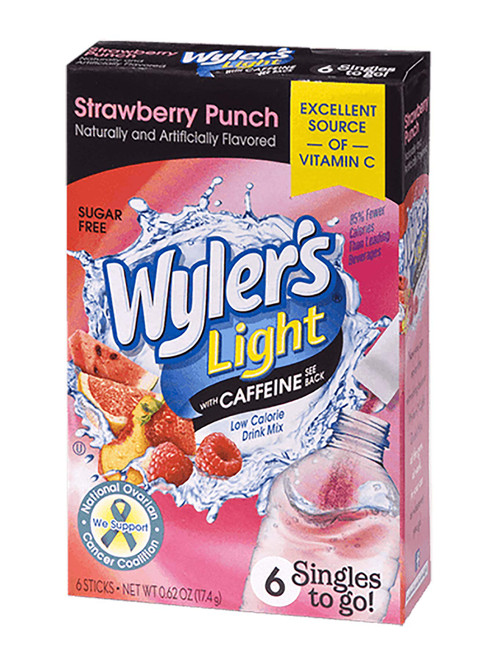 Wyler's Light Singles To Go Caffeinated Water Drink Mix, Powder Packets, Strawberry Punch, 6 Servings Per Box, 1 Box, 6 Single Servings