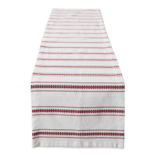 DII Zig Dobby Tabletop Collection, White Cotton Background with Embellished Stripe, Table Runner, 14x108, Barn Red