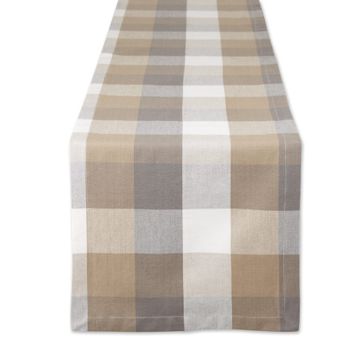 DII Tri-Color Check Collection 100% Cotton Tabletop, Table Runner, 14x72, Stone