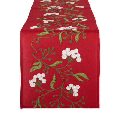 DII Holiday Dining Table Decoration Embroidered Christmas Table Runner, 14x108, Mistletoe
