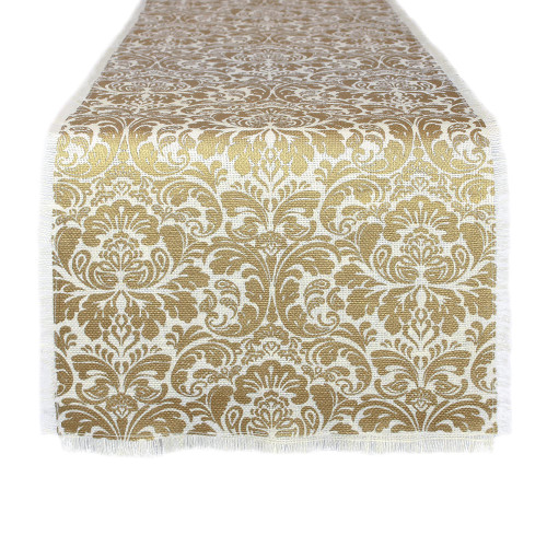 DII Holiday Collection, Jute Tabletop, Table Runner, 14x108, Gold Damask