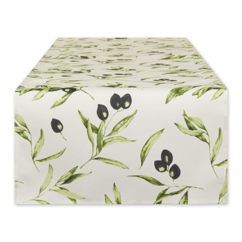 DII Indoor/Outdoor Tabletop Collection Olive Print, Machine Washable & Water Resistant, Table Runner, 14x72