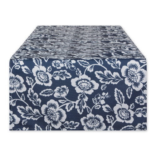 DII Indoor/Outdoor Tabletop Collection Floral Print, Water Resistant & Machine Washable, Table Runner, 14x72, Nautical Blue
