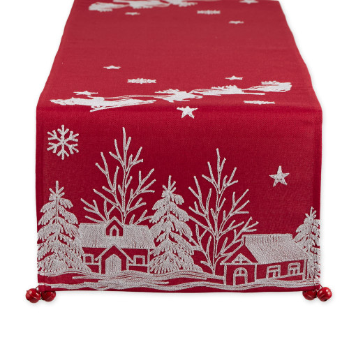 DII Holiday Dining Table Decoration Embroidered Christmas Table Runner, 14x70, Santa's Sleigh