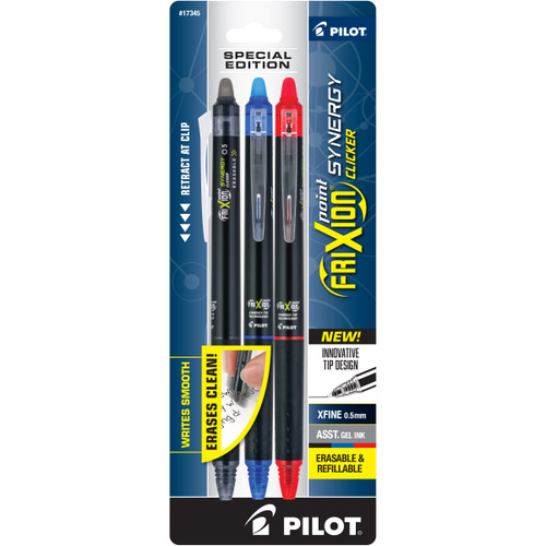 PILOT FriXion Synergy Clicker Erasable, Refillable & Retractable Gel Ink Pens, Extra Fine Point, Assorted Ink Colors, 3-Pack (17345)